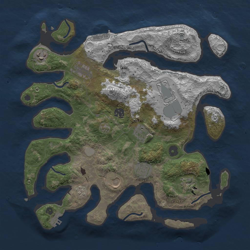Rust Map: Procedural Map, Size: 3600, Seed: 594391412, 17 Monuments