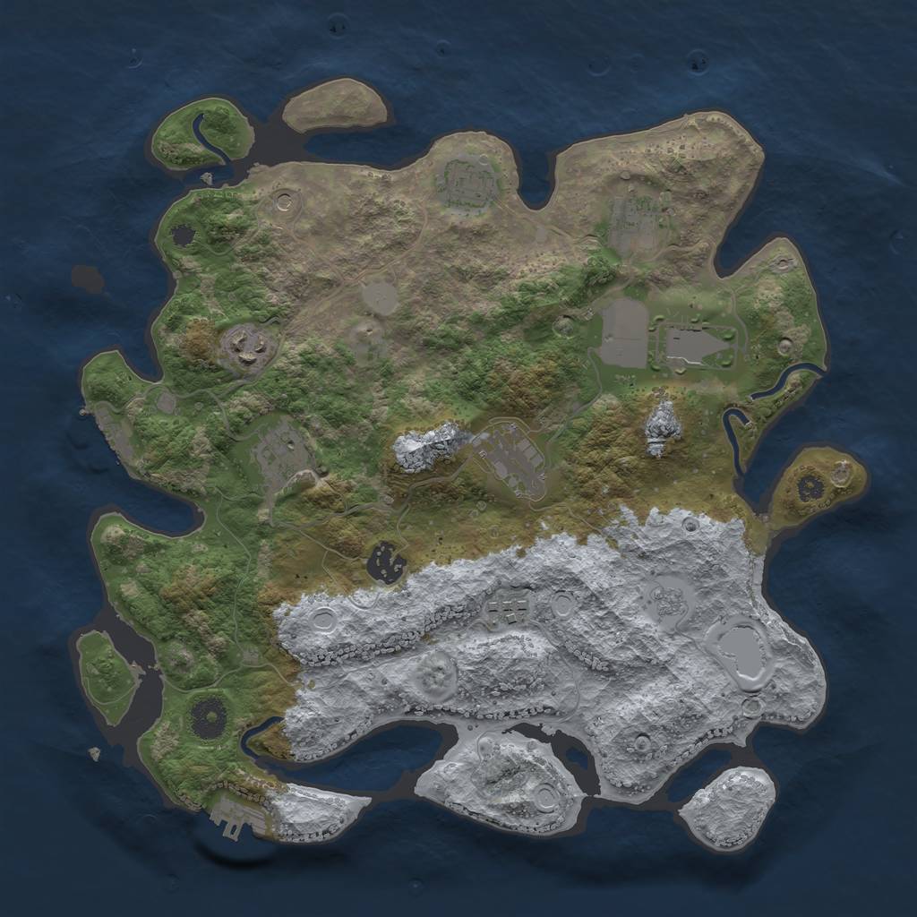 Rust Map: Procedural Map, Size: 3550, Seed: 610057, 15 Monuments
