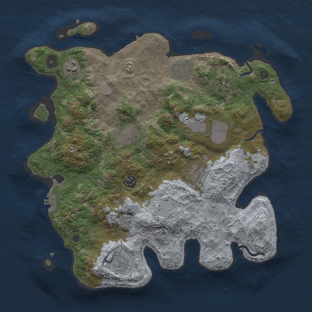 Rust Map: Procedural Map, Size: 3650, Seed: 74547401, 18 Monuments