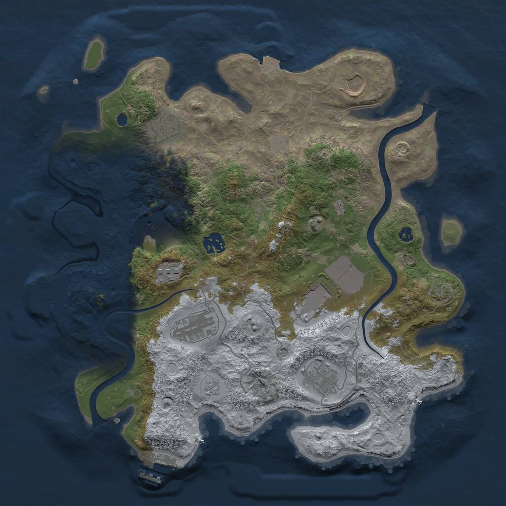 Rust Map: Procedural Map, Size: 3500, Seed: 910564925, 14 Monuments