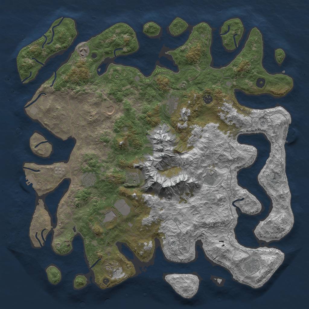 Rust Map: Procedural Map, Size: 5000, Seed: 44, 19 Monuments