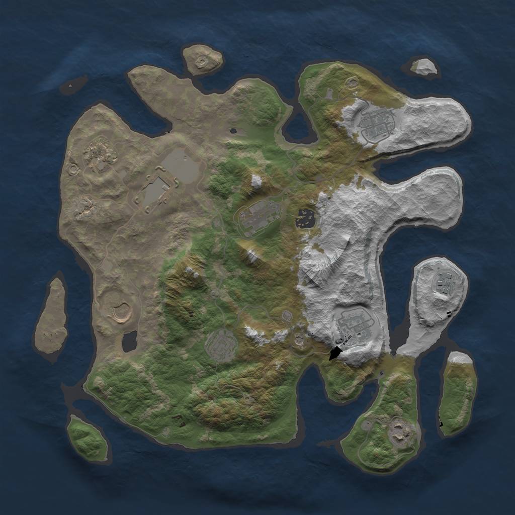 Rust Map: Barren, Size: 3750, Seed: 616807075, 13 Monuments