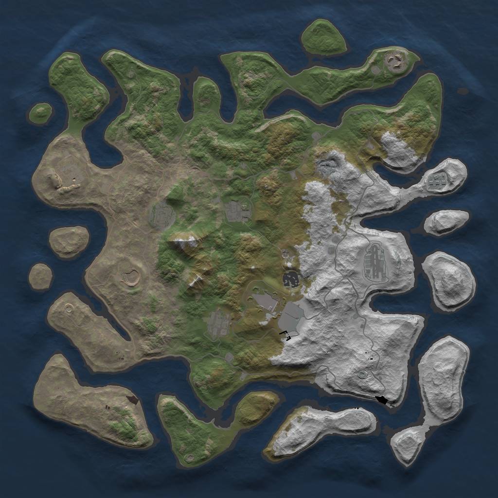 Rust Map: Barren, Size: 4500, Seed: 707660613, 13 Monuments