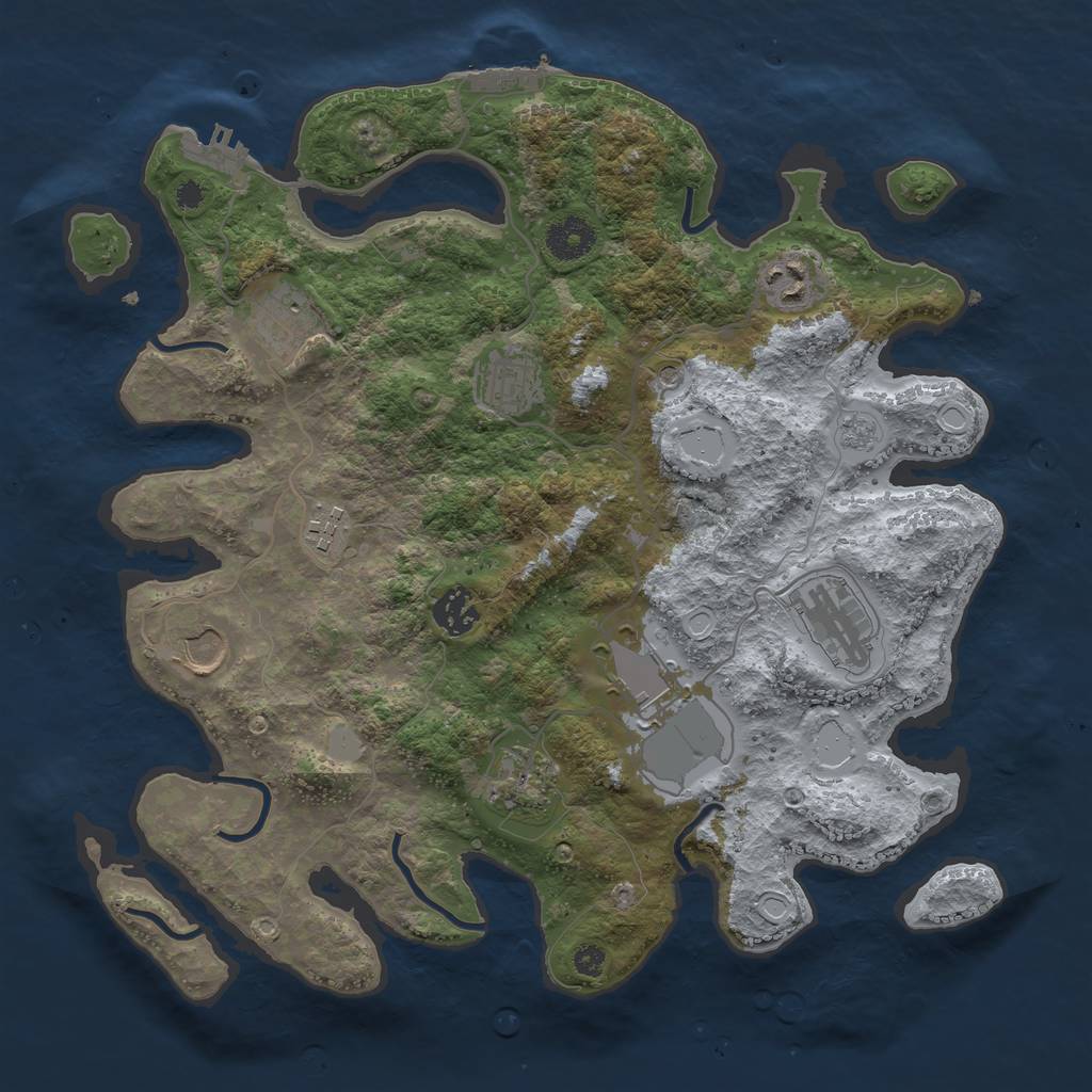 Rust Map: Procedural Map, Size: 3550, Seed: 625149, 16 Monuments