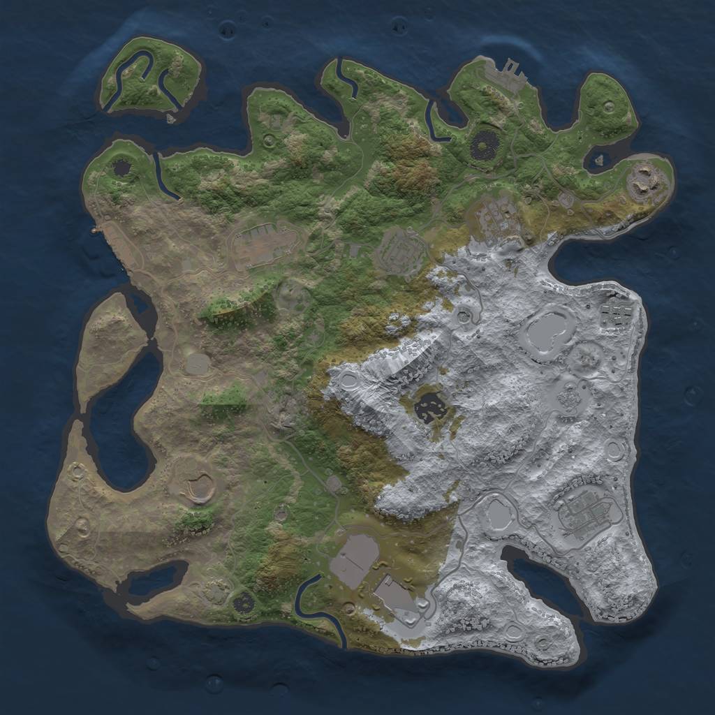 Rust Map: Procedural Map, Size: 3550, Seed: 687092, 17 Monuments