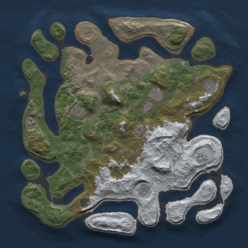 Rust Map: Barren, Size: 4500, Seed: 1291345, 14 Monuments