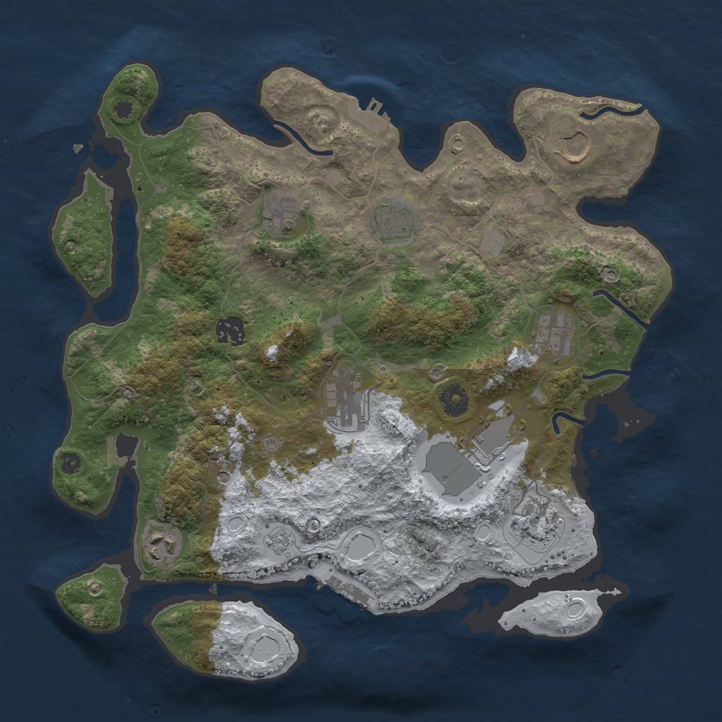 Rust Map: Procedural Map, Size: 3550, Seed: 384357, 18 Monuments