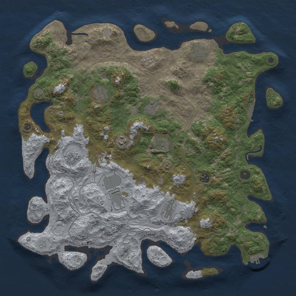 Rust Map: Procedural Map, Size: 4500, Seed: 3637038, 18 Monuments