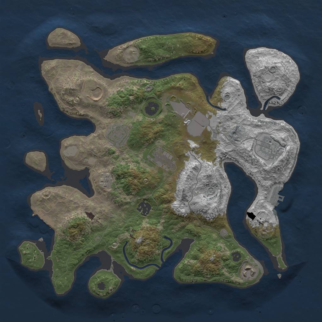 Rust Map: Procedural Map, Size: 3550, Seed: 33599, 16 Monuments