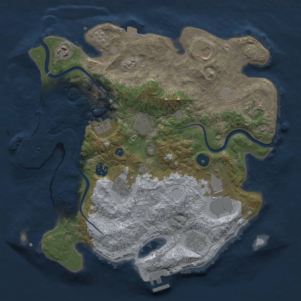 Rust Map: Procedural Map, Size: 3550, Seed: 553402, 16 Monuments