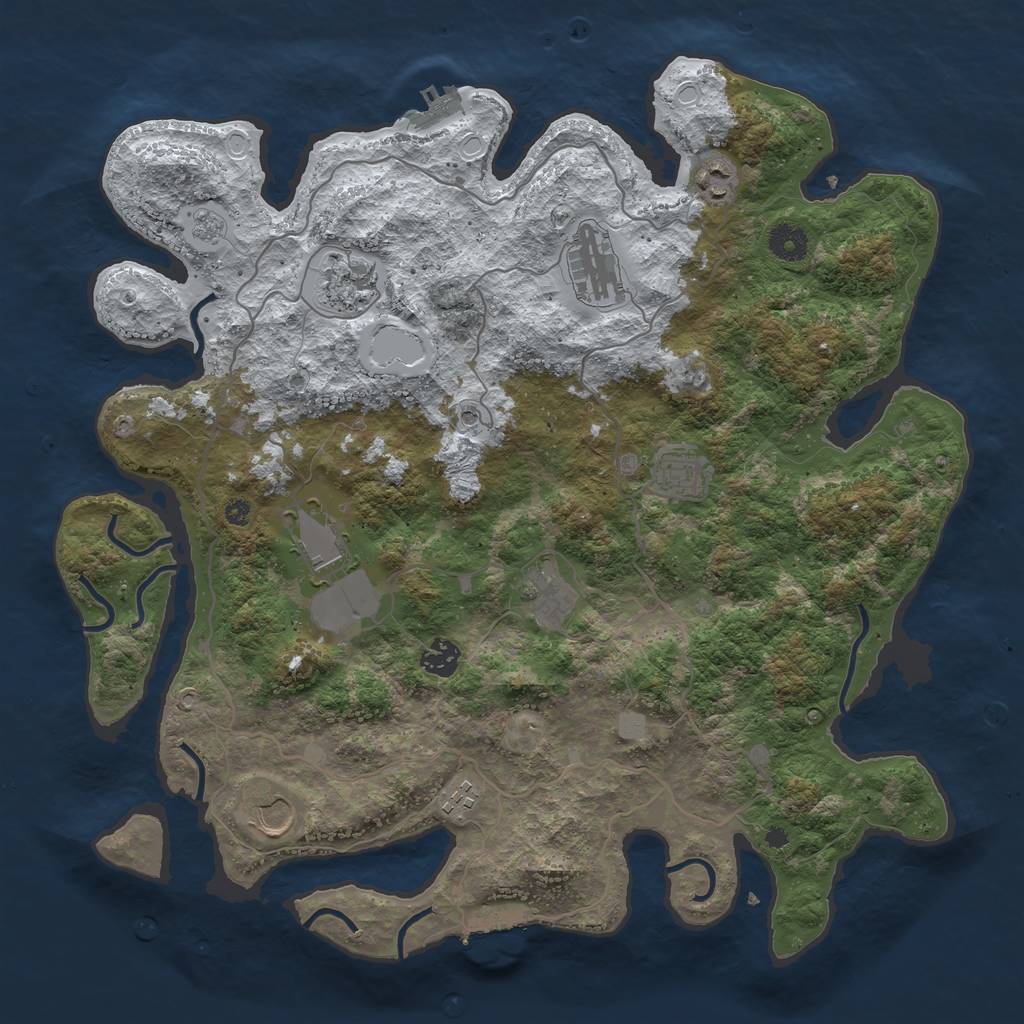 Rust Map: Procedural Map, Size: 4000, Seed: 390070, 18 Monuments