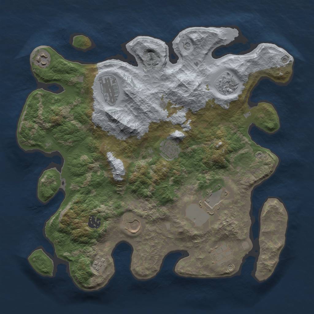 Rust Map: Barren, Size: 3556, Seed: 1, 12 Monuments