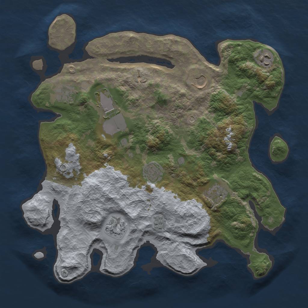 Rust Map: Barren, Size: 3500, Seed: 7, 11 Monuments