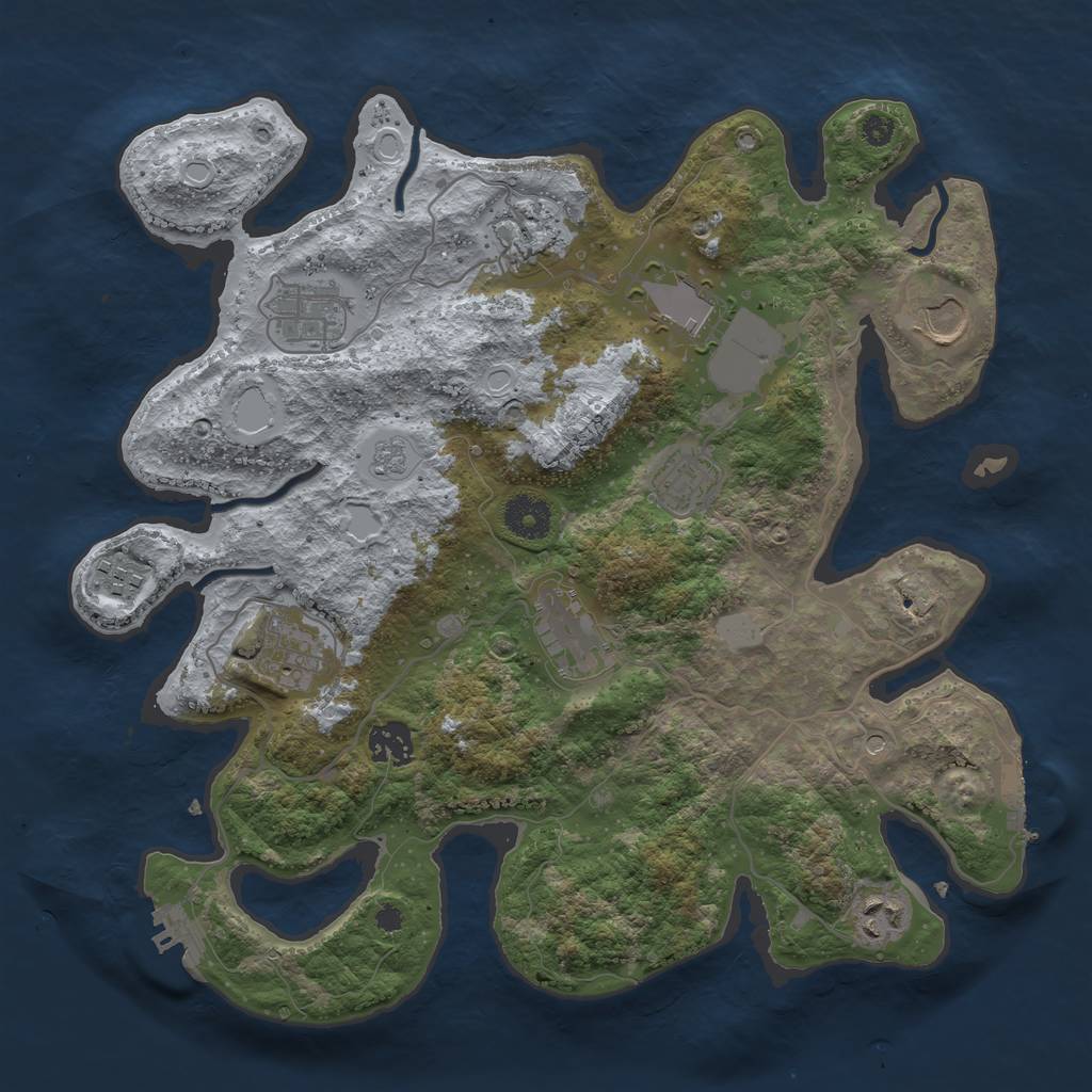 Rust Map: Procedural Map, Size: 3550, Seed: 905115, 17 Monuments