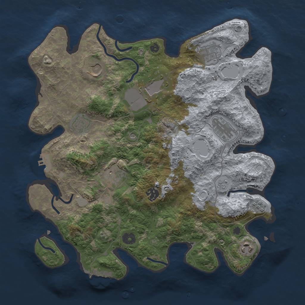 Rust Map: Procedural Map, Size: 3550, Seed: 576098, 16 Monuments