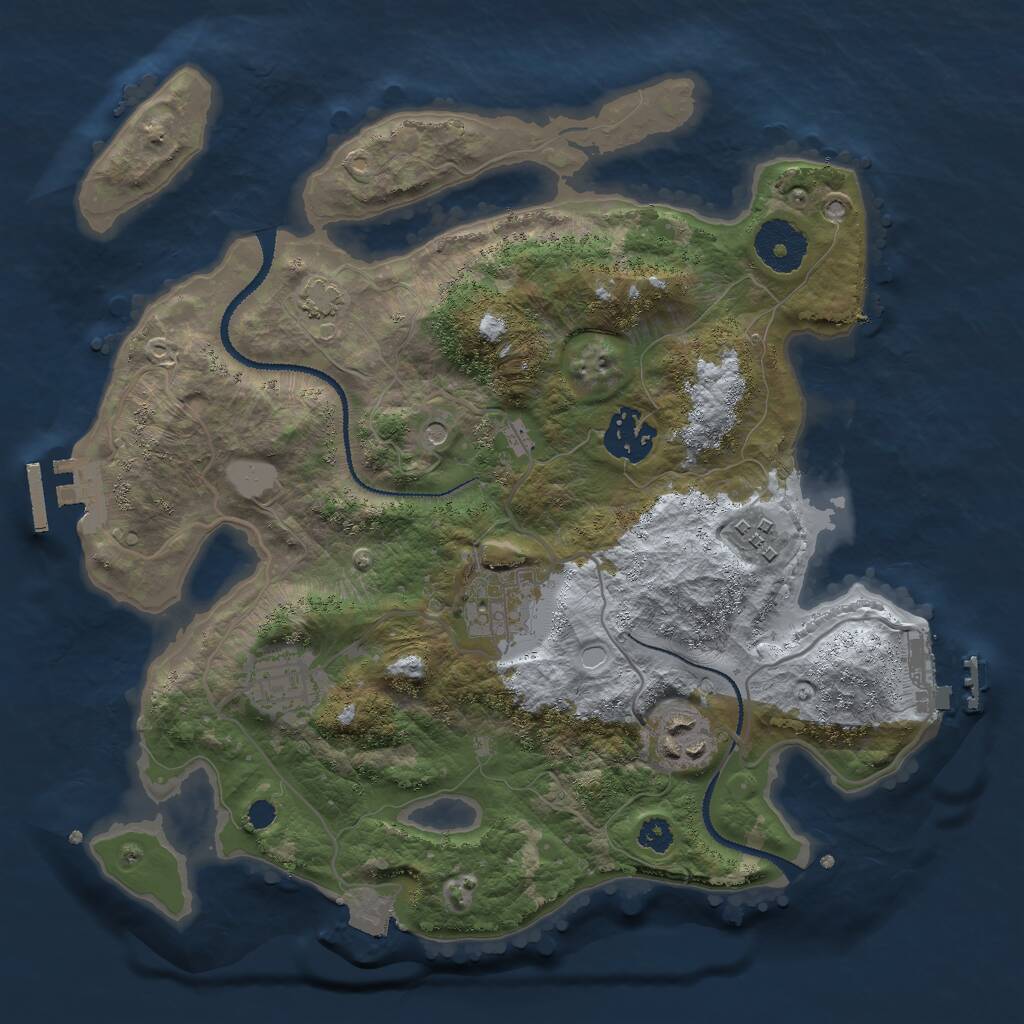 Rust Map: Procedural Map, Size: 3000, Seed: 399337, 10 Monuments