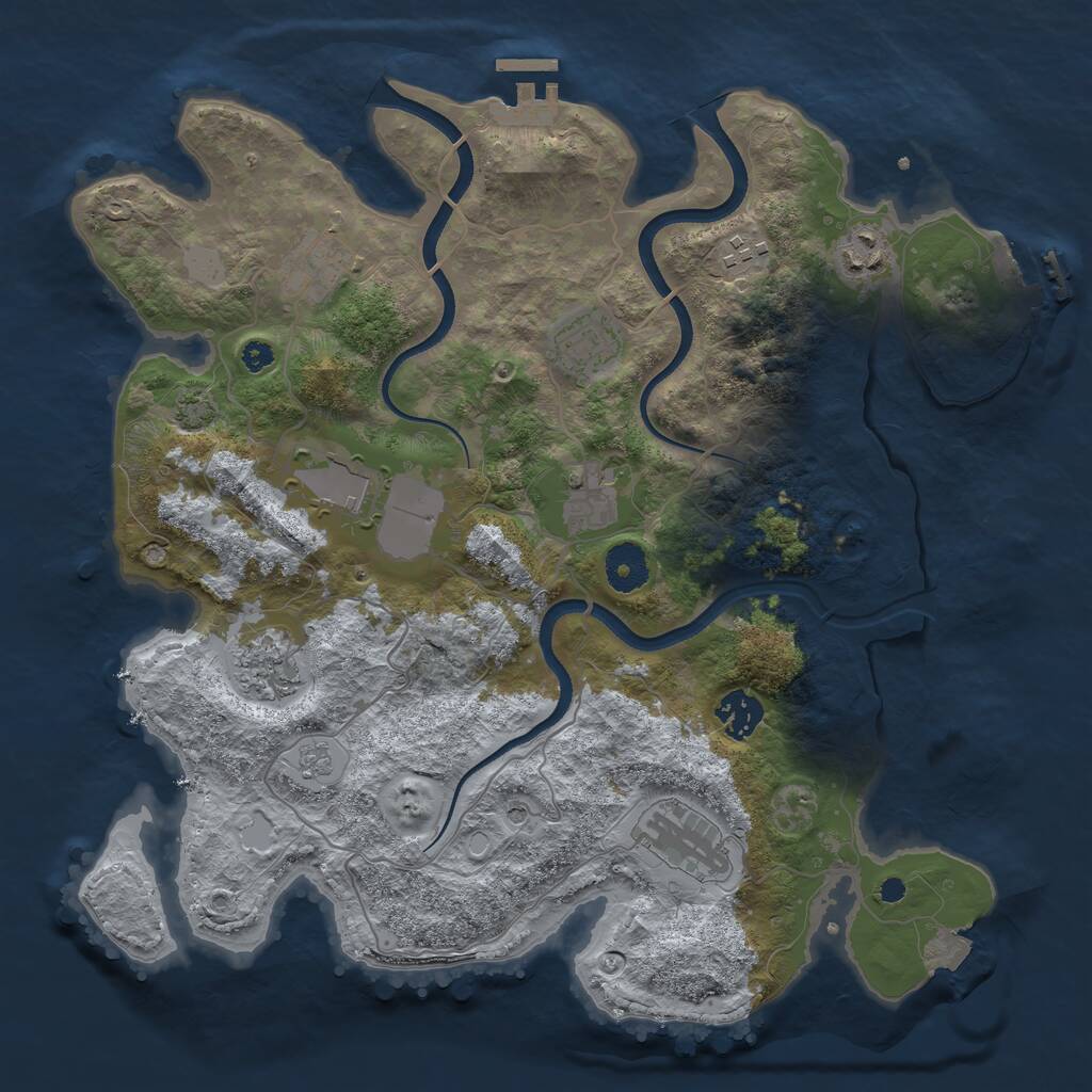 Rust Map: Procedural Map, Size: 3550, Seed: 343975, 15 Monuments
