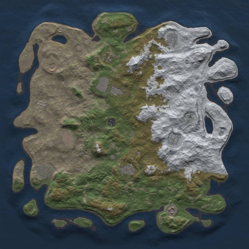 Rust Map: Barren, Size: 4500, Seed: 3680857, 14 Monuments