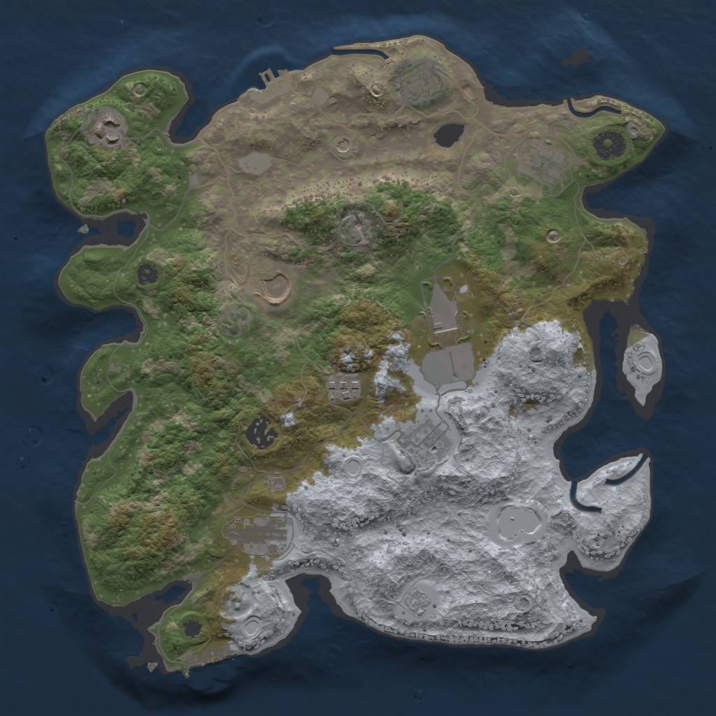 Rust Map: Procedural Map, Size: 3500, Seed: 555789, 16 Monuments