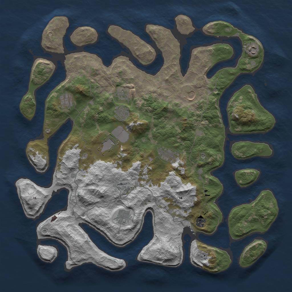 Rust Map: Barren, Size: 4500, Seed: 3724442, 13 Monuments
