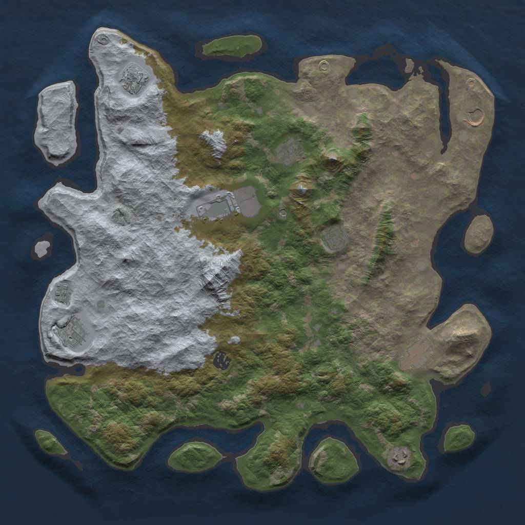 Rust Map: Barren, Size: 4500, Seed: 3321876, 13 Monuments