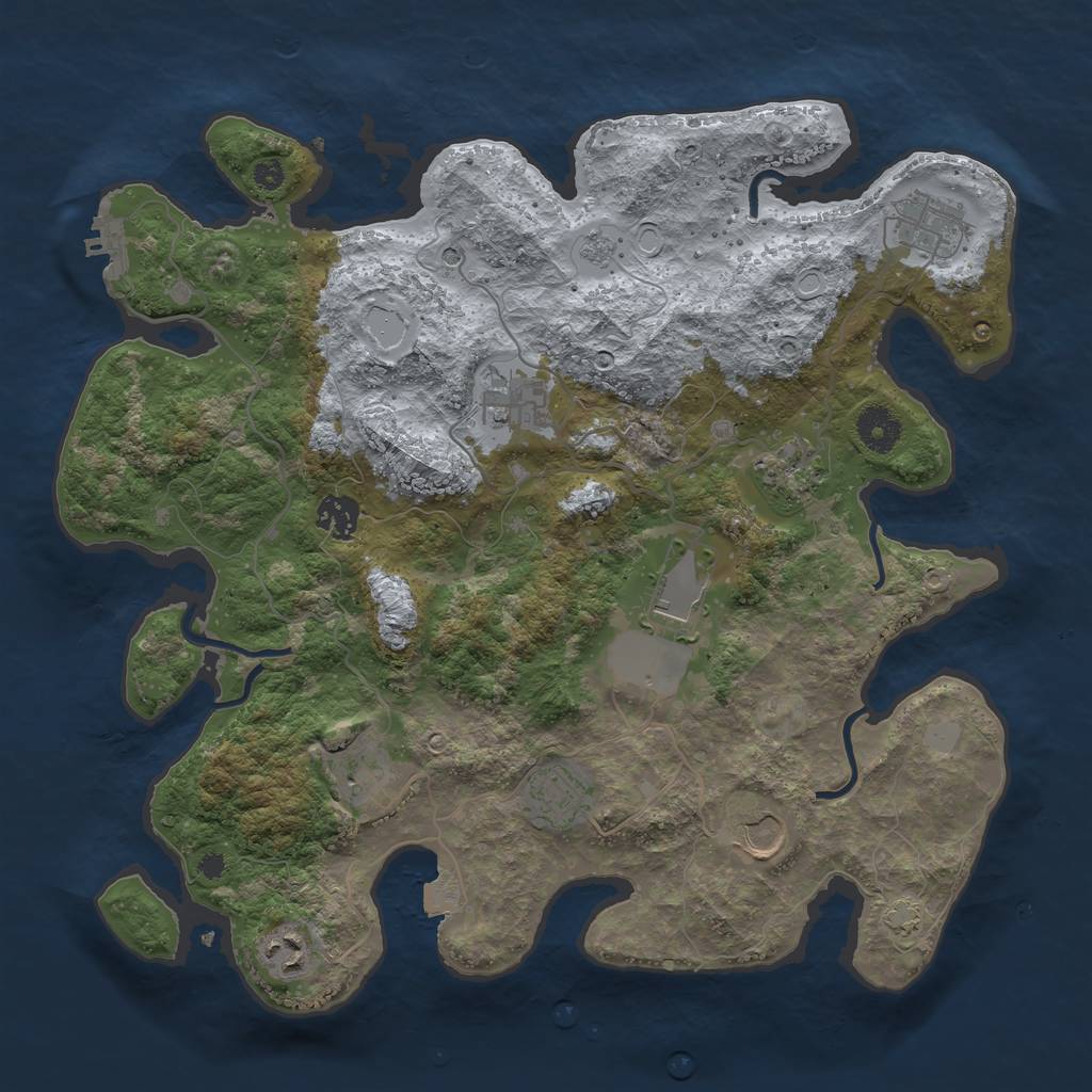 Rust Map: Procedural Map, Size: 3700, Seed: 1, 16 Monuments