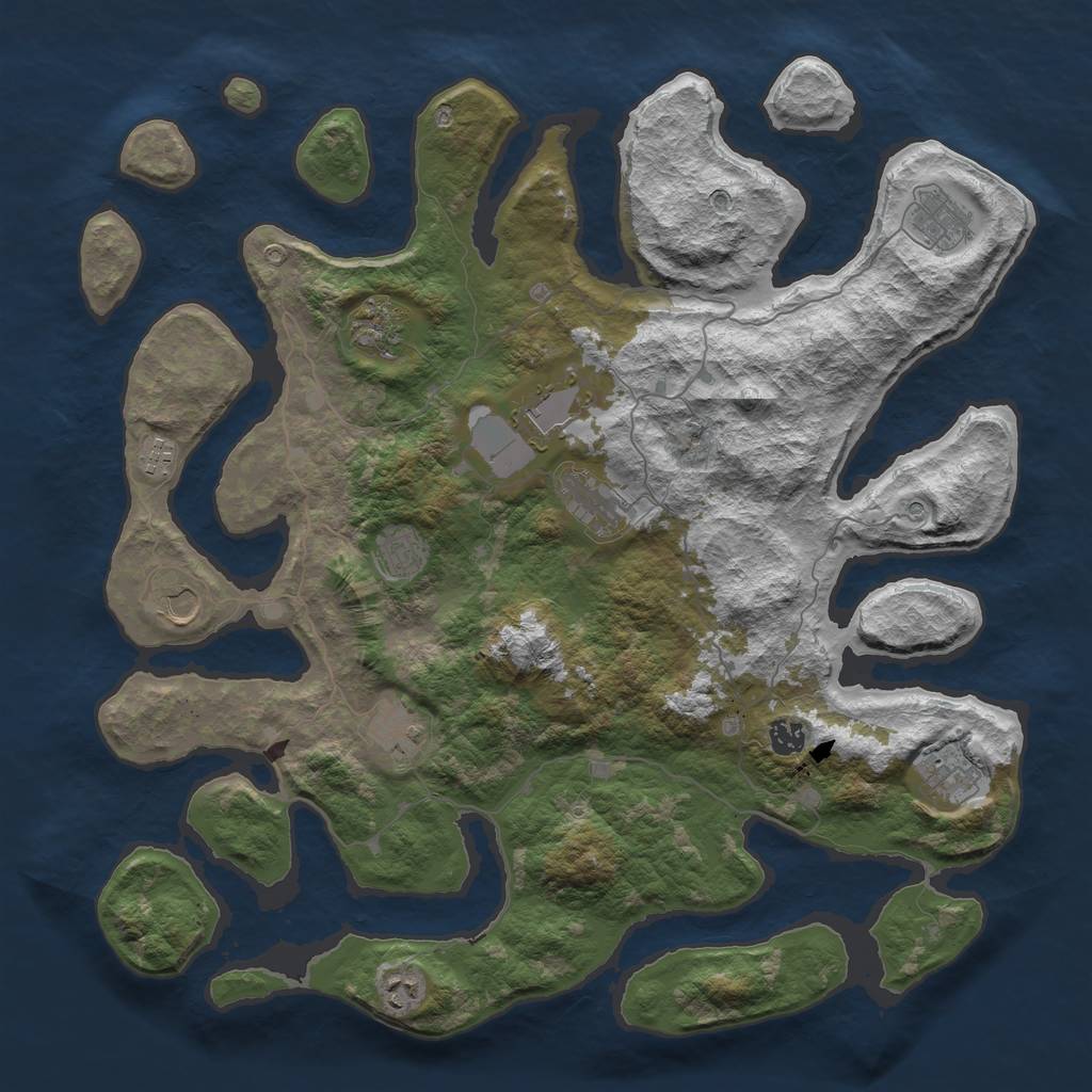 Rust Map: Barren, Size: 4500, Seed: 3498784, 14 Monuments