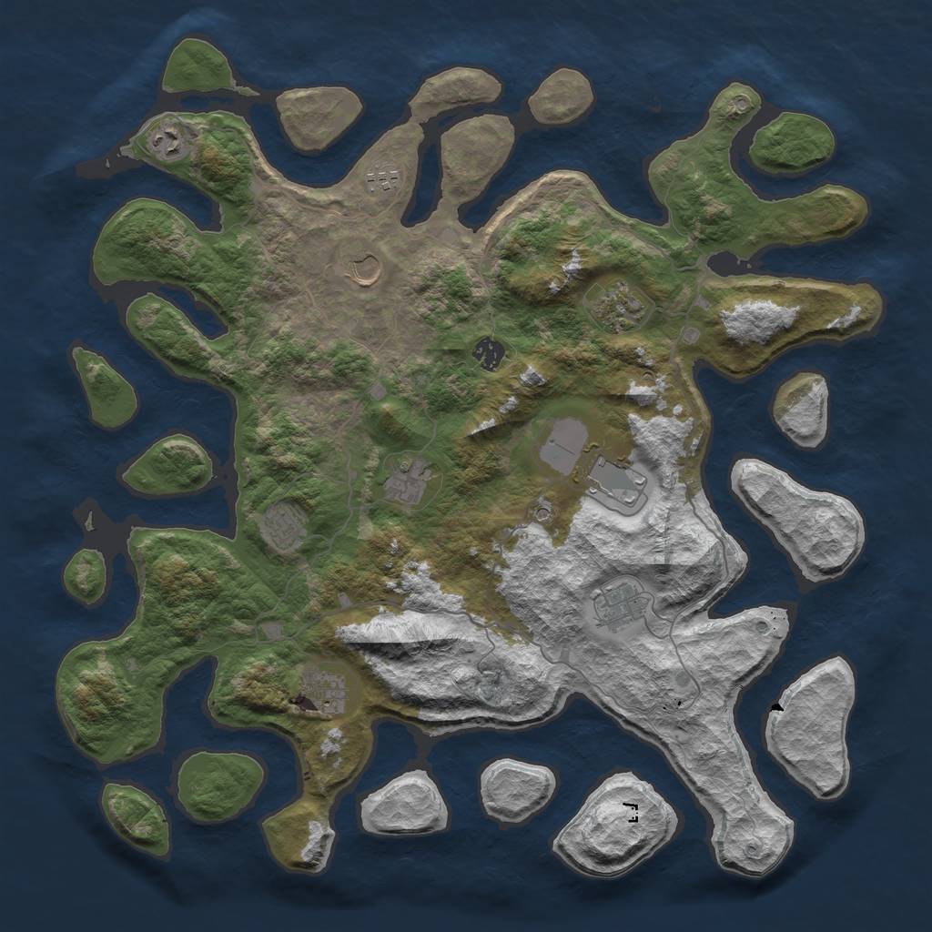 Rust Map: Barren, Size: 4500, Seed: 4947724, 13 Monuments