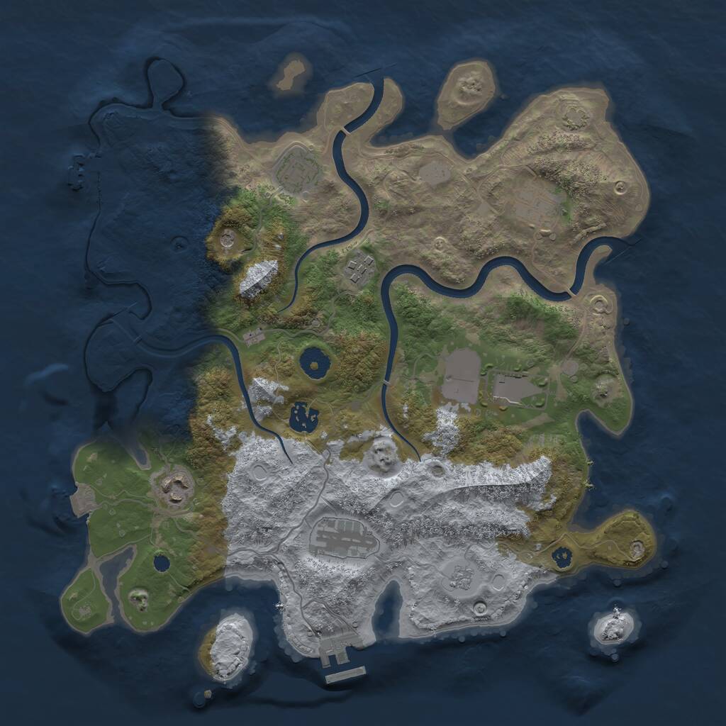 Rust Map: Procedural Map, Size: 3600, Seed: 1129627452, 13 Monuments