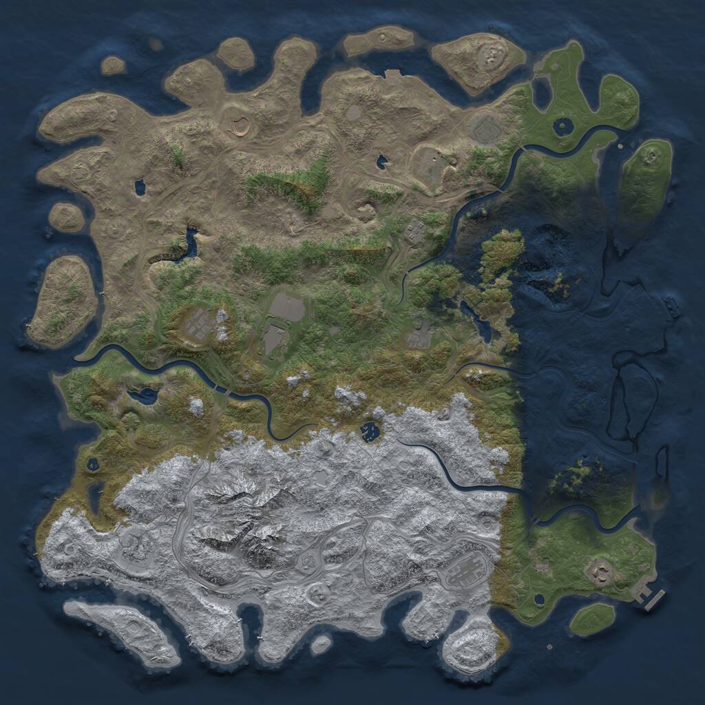Rust Map: Procedural Map, Size: 5500, Seed: 593392554, 17 Monuments