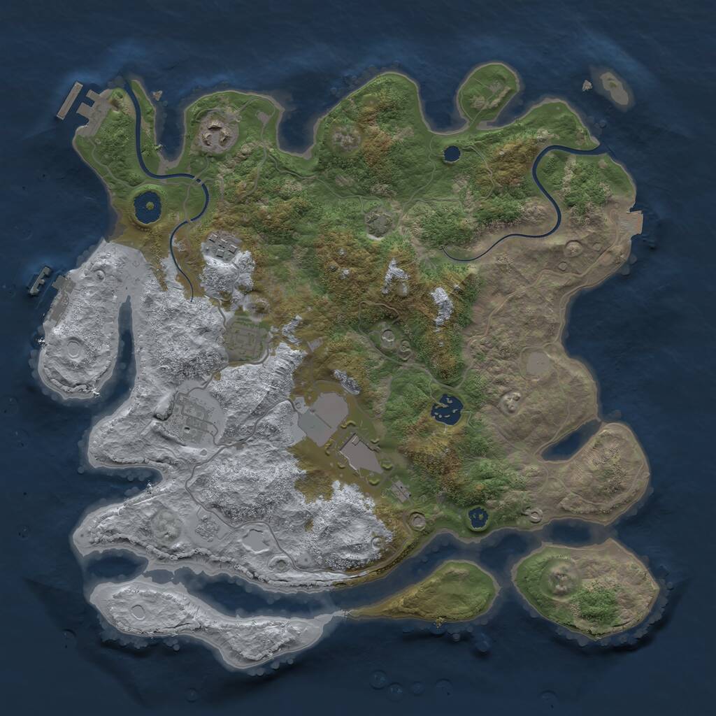 Rust Map: Procedural Map, Size: 3600, Seed: 945349403, 12 Monuments