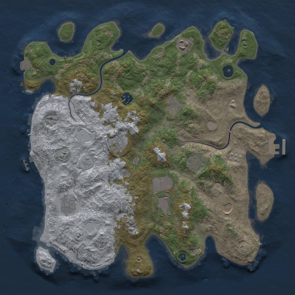 Rust Map: Procedural Map, Size: 3850, Seed: 9009, 16 Monuments