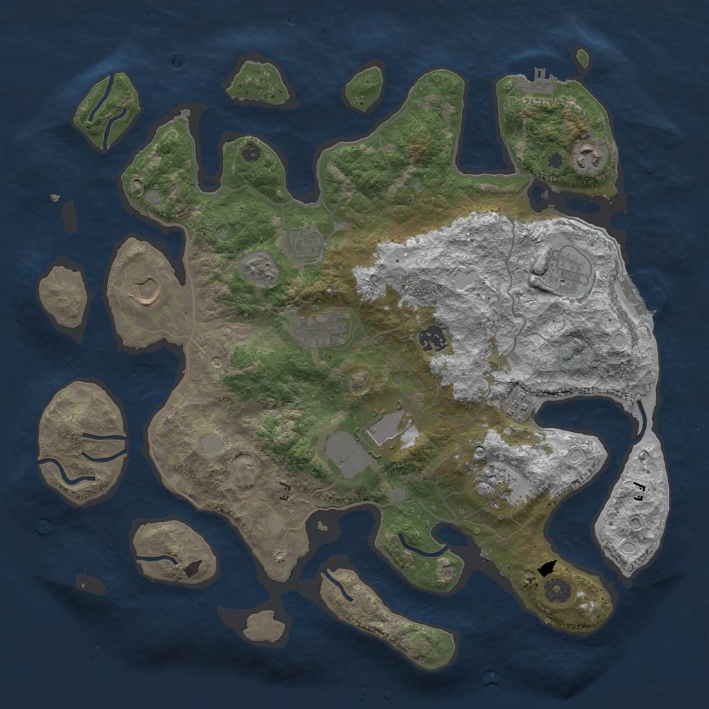 Rust Map: Procedural Map, Size: 4000, Seed: 635074, 17 Monuments