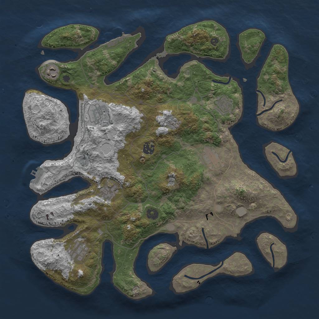 Rust Map: Procedural Map, Size: 4000, Seed: 838847, 16 Monuments