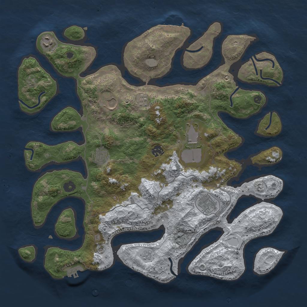 Rust Map: Procedural Map, Size: 4000, Seed: 608385, 16 Monuments