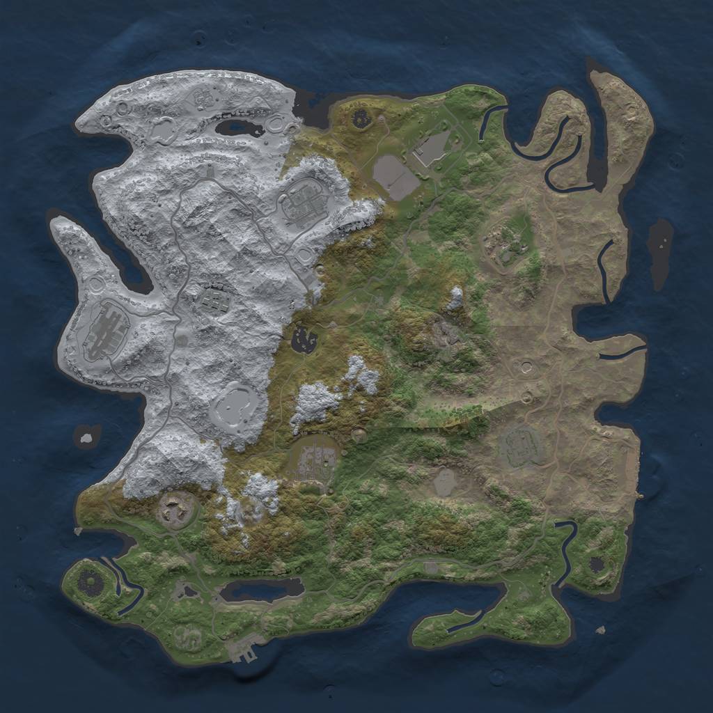 Rust Map: Procedural Map, Size: 4000, Seed: 32145, 16 Monuments