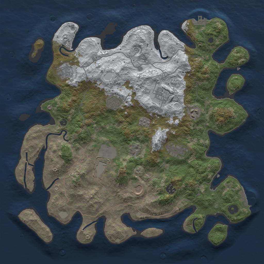 Rust Map: Procedural Map, Size: 4000, Seed: 496763, 18 Monuments