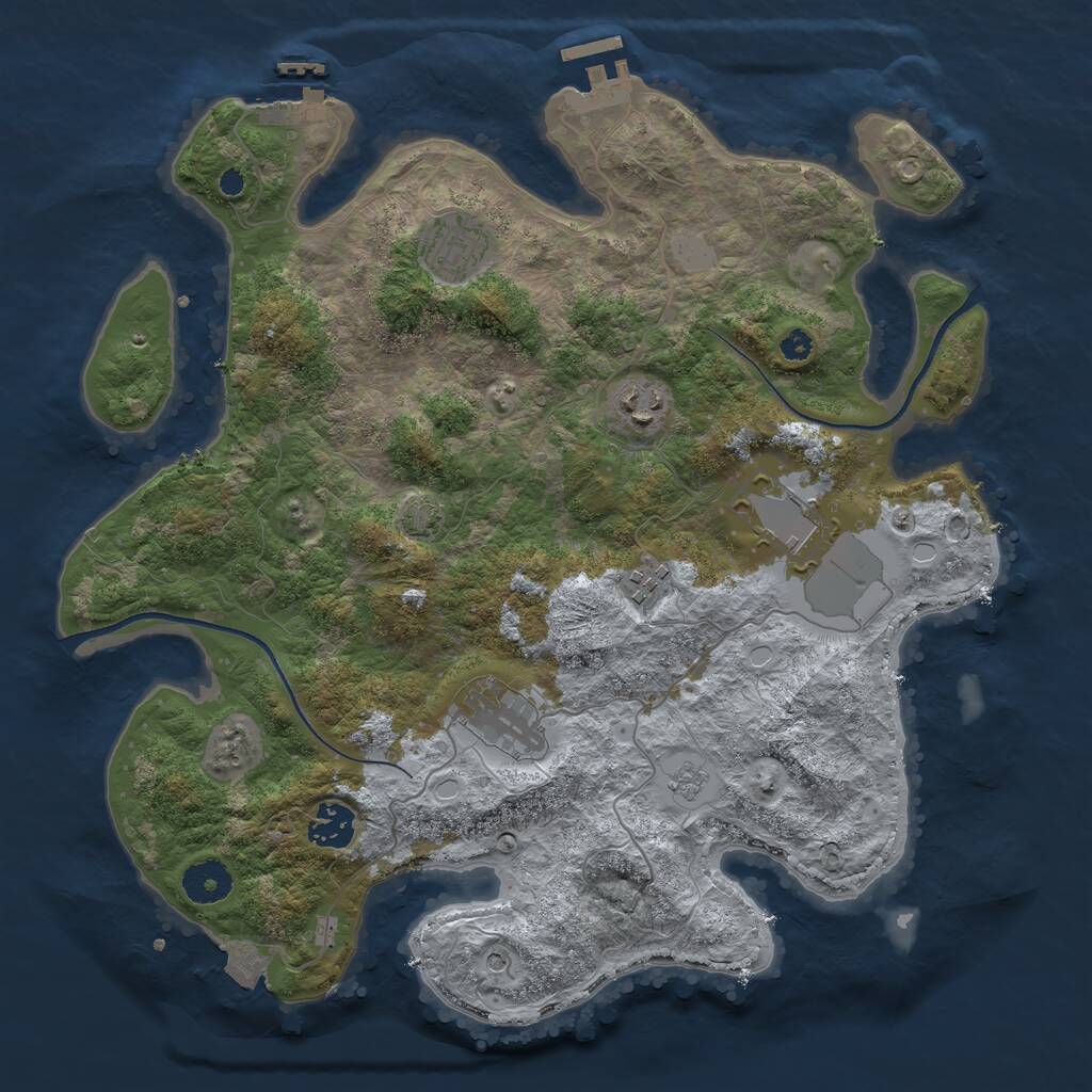 Rust Map: Procedural Map, Size: 3550, Seed: 855375, 12 Monuments