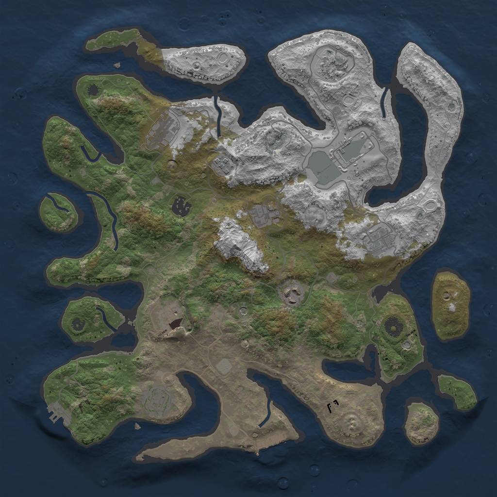 Rust Map: Procedural Map, Size: 3950, Seed: 1026875866, 18 Monuments