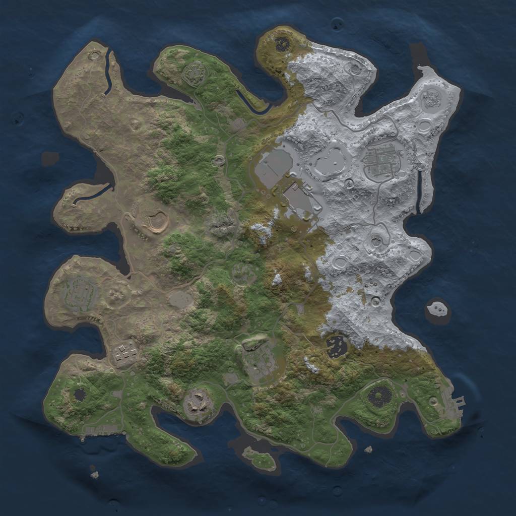 Rust Map: Procedural Map, Size: 3500, Seed: 7654, 16 Monuments