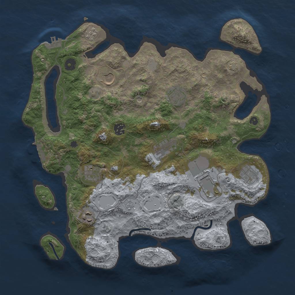 Rust Map: Procedural Map, Size: 3700, Seed: 3221927, 17 Monuments