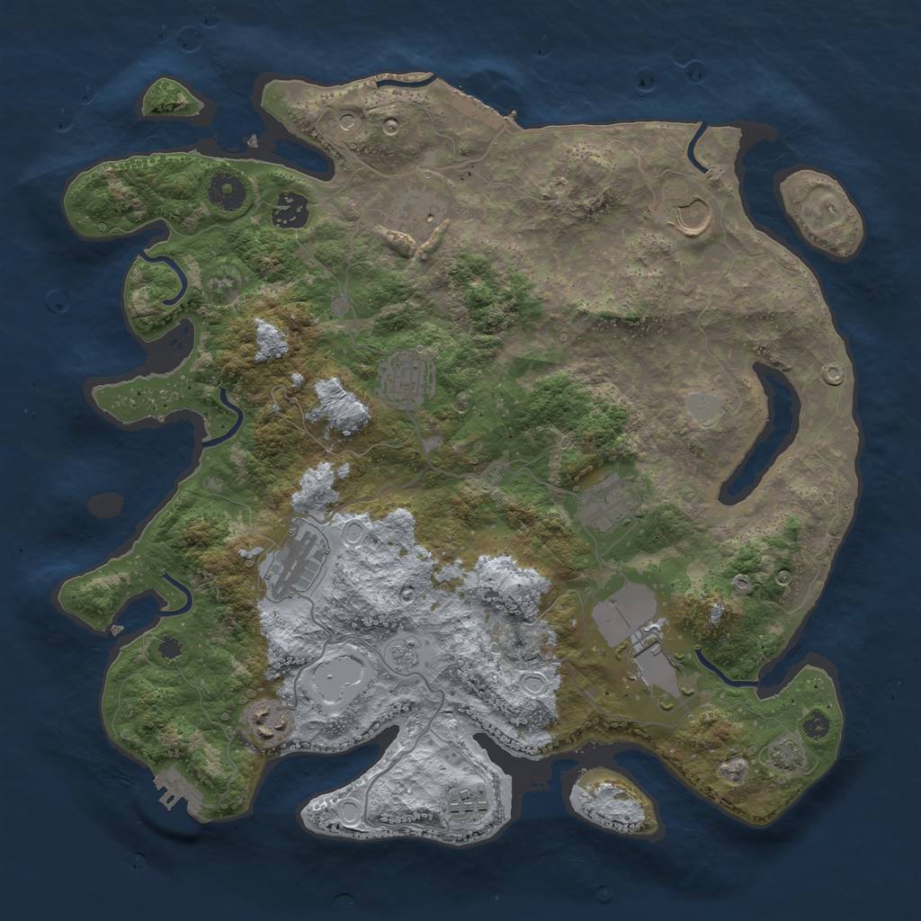 Rust Map: Procedural Map, Size: 3700, Seed: 874364, 17 Monuments