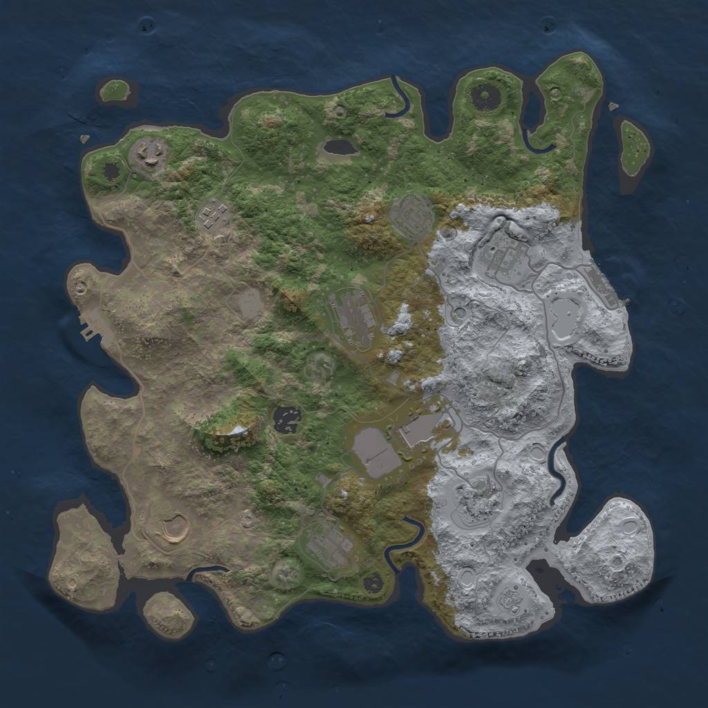 Rust Map: Procedural Map, Size: 3700, Seed: 3050972, 17 Monuments