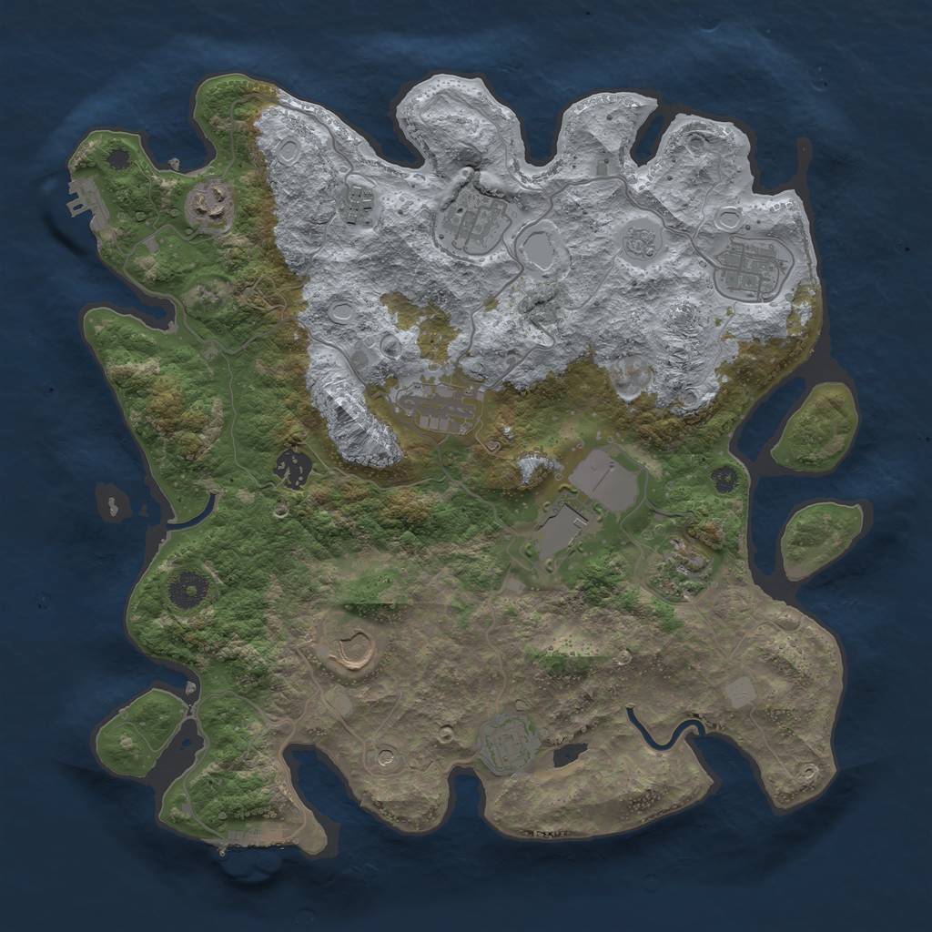 Rust Map: Procedural Map, Size: 3700, Seed: 2343197, 17 Monuments