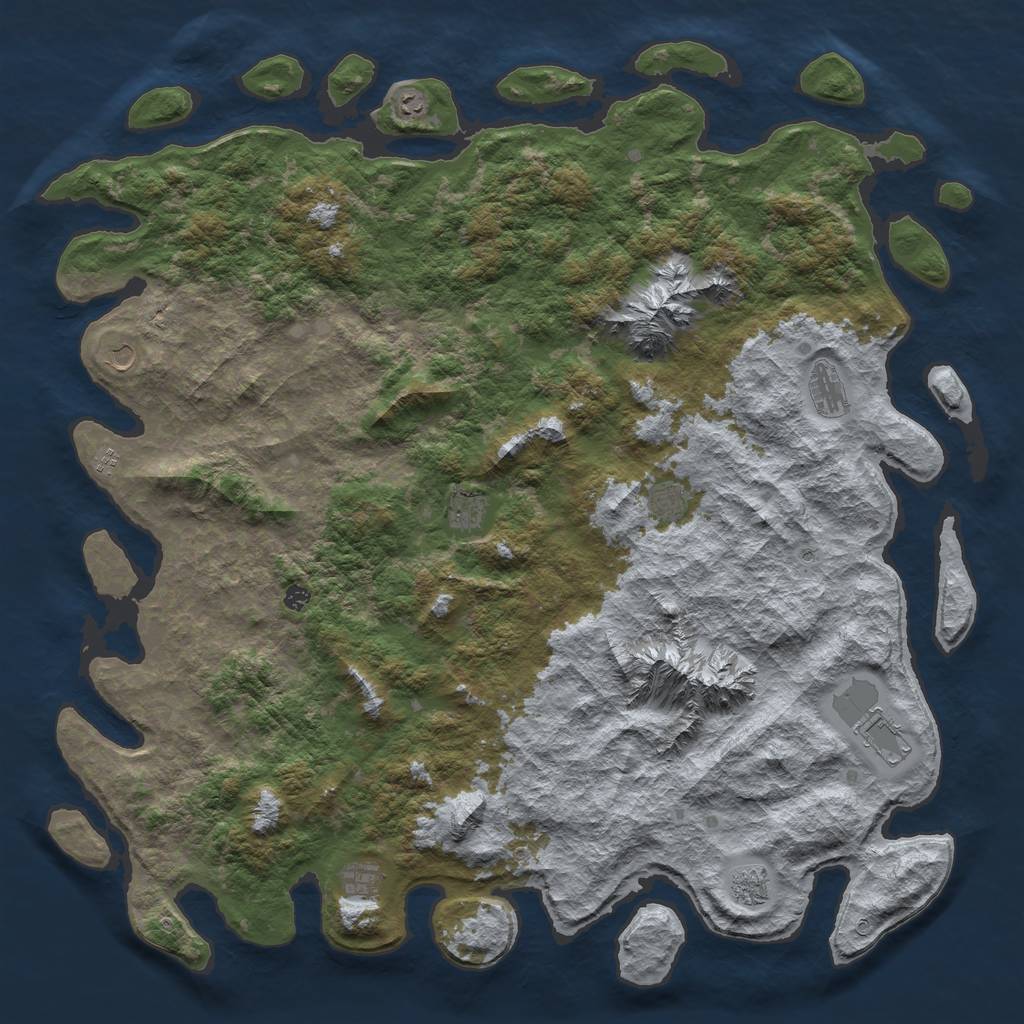 Rust Map: Barren, Size: 6000, Seed: 712372, 13 Monuments