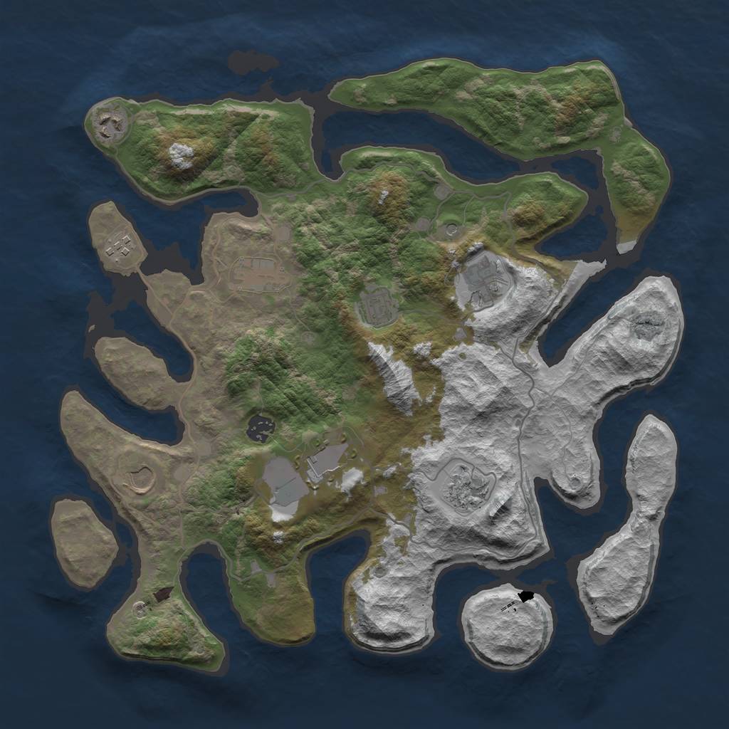 Rust Map: Barren, Size: 4000, Seed: 712372, 12 Monuments