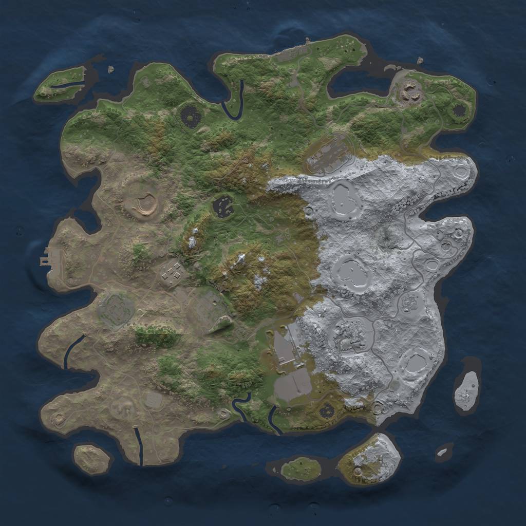 Rust Map: Procedural Map, Size: 3700, Seed: 3233371, 16 Monuments