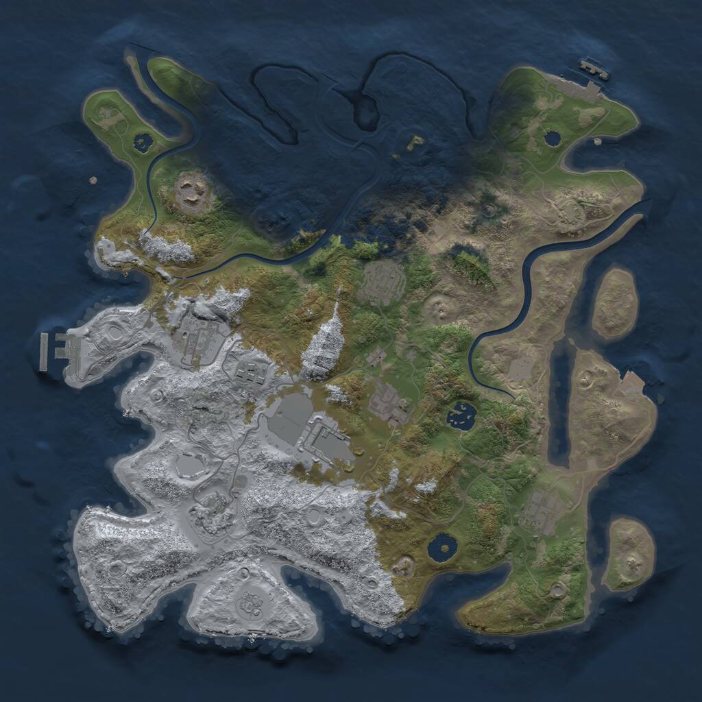 Rust Map: Procedural Map, Size: 3700, Seed: 3987242, 15 Monuments