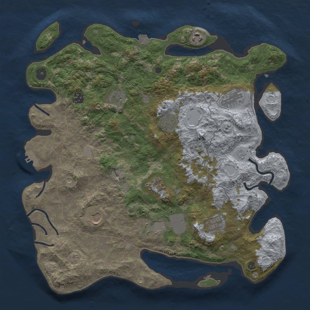 Rust Map: Procedural Map, Size: 4000, Seed: 101309, 17 Monuments