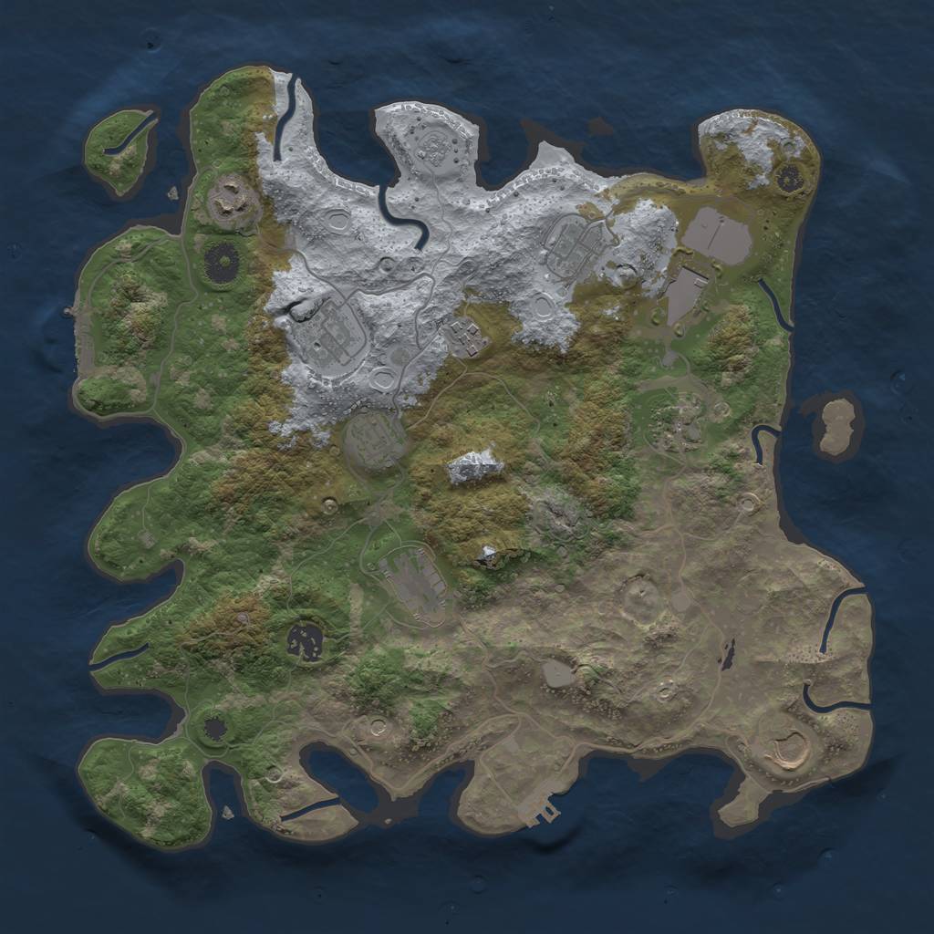 Rust Map: Procedural Map, Size: 3700, Seed: 3855180, 17 Monuments
